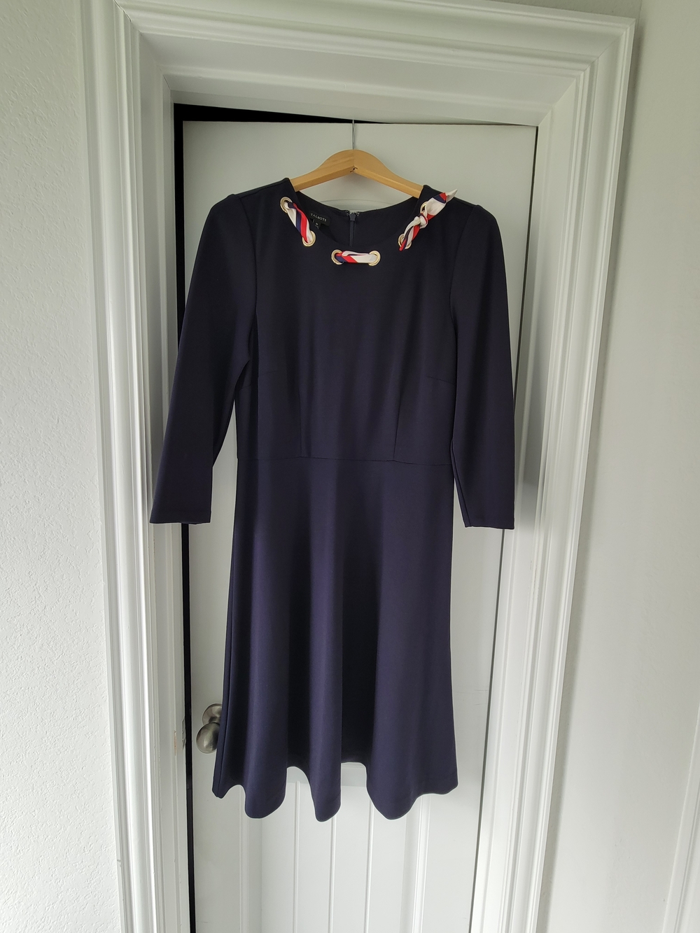 Talbots Navy Dress with Red, White and Blue Braided Rope Detail